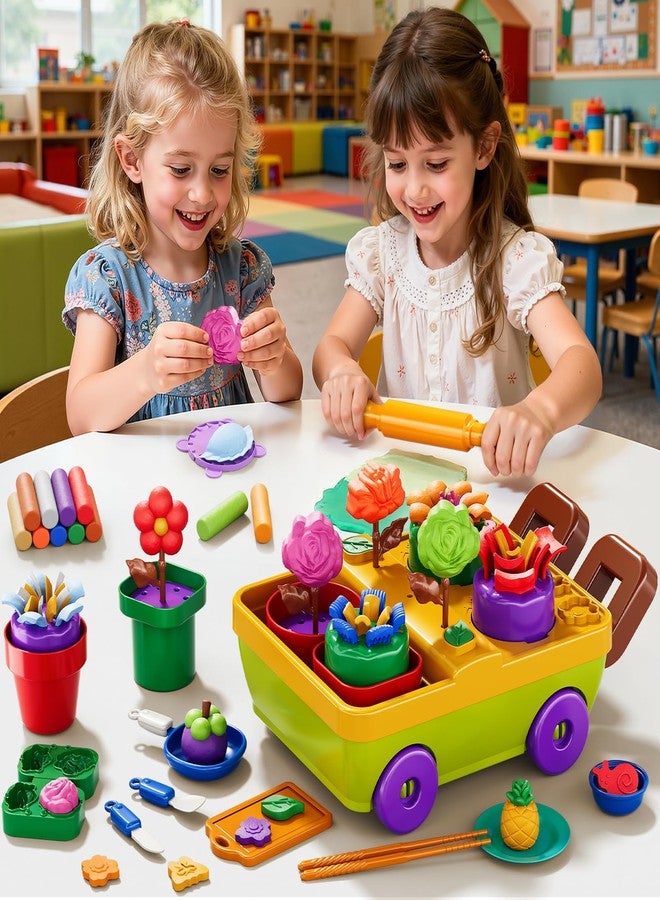 JUKUDAHU 50PCS Play Clay Set Blooming Flower Garden Toy Playset for Kids 3-5, DIY Nature Kits, Pretend Kitchen Toys Accessories with Cart, Toy Dishes, Gifts for Girls Boys Toddlers Ages 3 4 5 6 7 8 9 - Image 5